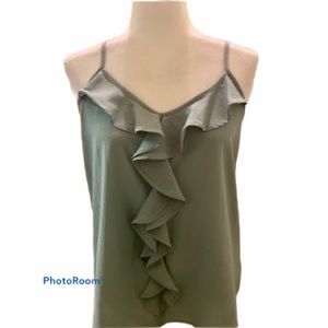 Paper Crane Ruffle Front V-Neck Tank Sage Green Sz M